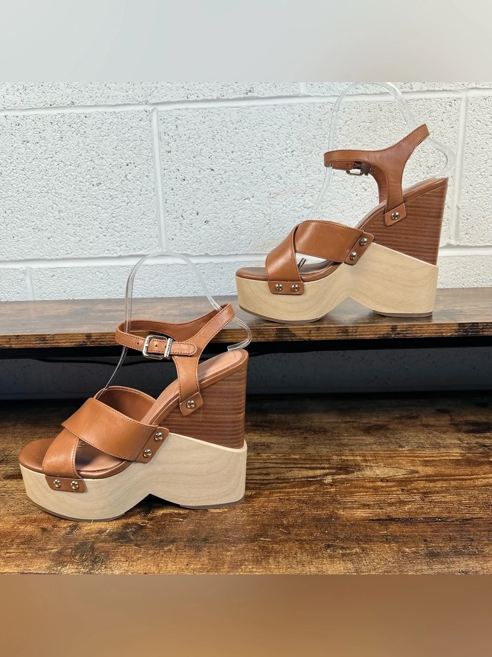 Gianni Bini Sandals High Wedge Platform Brown Leather Women's 8.5